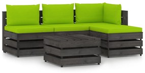 Set mobilier gradina cu perne, 5 piese, gri, lemn tratat bright green and grey, 5