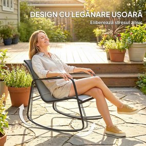 Outsunny Set Bistro din 3 Piese, Set de Grădină cu 2 Scaune de Exterior cu Mișcare de Legănare din Textilenă Respirabilă, Masă cu Blat din Sticlă, Set Masă și Scaune din Oțel pentru Terasă și Balcon, Gri | Aosom Romania