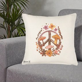 Perna Decorativa Peace Sign Ciuperci Floral, 40x40 cm, Crem Reliefat, Husa Detasabila, Perna Inclusa, BEKZ®
