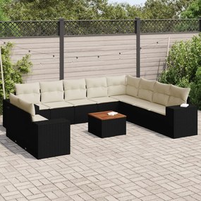 3225517 vidaXL Set canapele de grădină cu perne, 11 piese, negru, poliratan