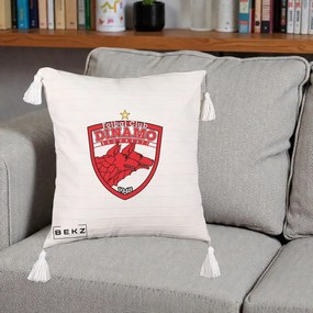 Perna Personalizata FC Dinamo Bucuresti 1948 Fotbal, 40x40 cm, Bej cu Franjuri, Husa Detasabila, Perna Inclusa, BEKZ®