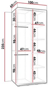Dulap de haine cu uși culisante Foktra 3 100 (Cașmir + Negru) (cu oglindă). 1105697
