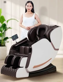 Fotoliu de Masaj RUFUS, cu Incalzire, Bluetooth, Display LCD, Zero Gravity, Moduri Automate, Reglarea intensității masajului, Piele PU Premium, Bej/Maro