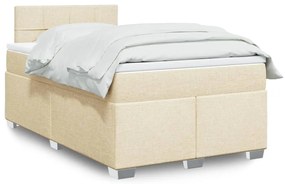 vidaXL Pat box spring cu saltea, crem, 120x200 cm, textil