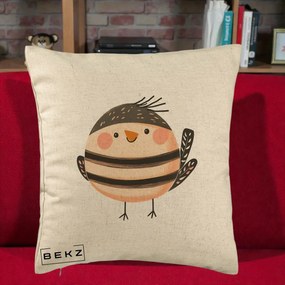 Perna Decorativa Pui Kawaii Bej-Negru Dungat, 40x40 cm, Bej, Husa Detasabila, Perna Inclusa, BEKZ®