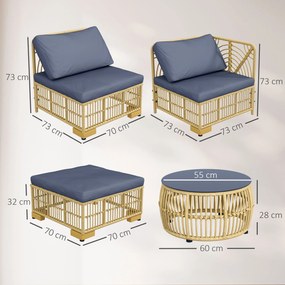 Outsunny Set de mobilier din rachita de 5 bucati, Gri
