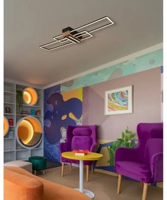 Plafoniera LED metal negru, MDF aspect de lemn DAKARI