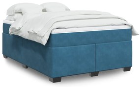 vidaXL Pat box spring cu saltea, albastru închis, 140x200 cm, catifea