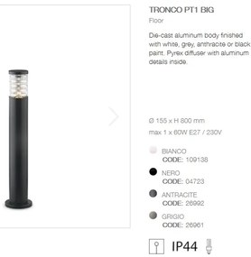 Stalp de iluminat exterior IP44 TRONCO PT1 H80 GRIGIO 026961