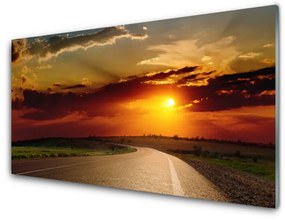 Tablou pe sticla Sunset Road Peisaj Gri Roșu Portocaliu