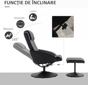 HOMCOM Fotoliu reclinabil de relaxare cu otoman pentru picioare si tapiterie din piele artificiala, 71x78x101cm, negru | Aosom Romania