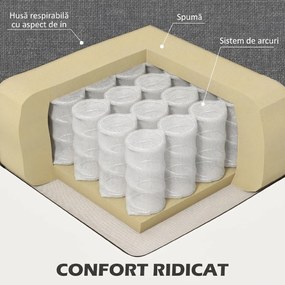 HOMCOM Canapea de 3 Locuri din Material Textil cu Brațe, Perne Căptușite și Înveliș cu Efect de In, 237x94x102 cm, Gri | Aosom Romania