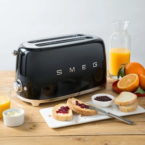 Prajitor de paine SMEG 50's Style TSF01BLEU, 950 W, 2 felii, 6 trepte, Tava pentru firimituri, Cablu integrat, Otel inoxidabil, Negru