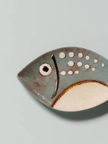 Platou servire bleu, din ceramica, forma de peste, Bubble