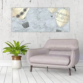 Tablou - Baloane deasupra orașului, nuanțe reci (120x50 cm)