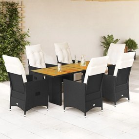 3276861 vidaXL Set mobilier de grădină cu perne, 7 piese, negru, poliratan