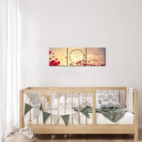 Tablou - Lunca cu flori (cu ceas) (90x30 cm)