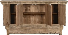Bufet rustic din lemn de ulm reciclat, natur, cu 4 uși și mânere cu inel din metal, 90 x 177 x 46 cm, „Étable”