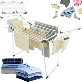 Uscător de rufe pliabil Kinghoff KH 2041, 25 m, până la 20 kg, capete antiderapante, oțel, alb/gri