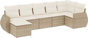 vidaXL Set canapele de grădină, 7 piese, cu perne, bej, poliratan