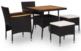 46169 vidaXL Set mobilier de exterior 5 piese, negru, poliratan, lemn acacia
