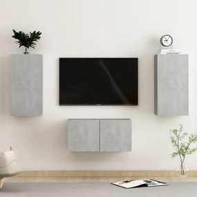 Set comode TV, 3 buc., gri beton, PAL 1, Gri beton, 60 x 30 x 30 cm