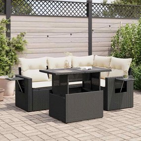 vidaXL Set mobilier de grădină cu perne, 5 piese, negru, poliratan