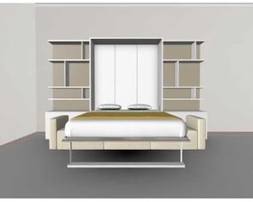 Set pat rabatabil dublu cu somiera inclusa, canapea 3 locuri si 2 biblioteci(100 cm) - ROYAL XL 160 - SOFA &amp; BIG BOOKCASES SET (160X200)