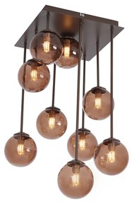 Plafonieră de design bronz cu sticlă bronzată 9 lumini - Athens