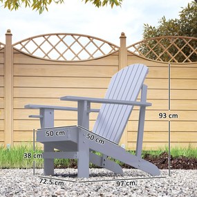 Outsunny Fotoliu de grădină Adirondack mare confort cu suport pentru băuturi integrat lemn de brad tratat vopsit gri | Aosom Romania