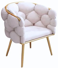Scaun dining Nordic Luxury din catifea și metal, 53x45x74 cm, alb-auriu