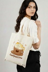 Sacosa de Panza pentru Cumparaturi, Geanta Tote, model Catpuccino, 38 x 34.5 cm, Alba, BEKZ®