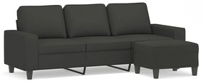 3153535 vidaXL Canapea cu 3 locuri și taburet, gri închis, 180 cm, microfibră