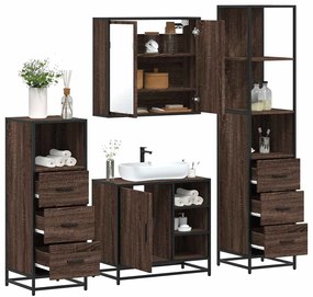 vidaXL Set de mobilier de baie din 4 piese din lemn de stejar maro