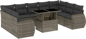 vidaXL Set mobilier de grădină cu perne, 10 piese, gri, poliratan