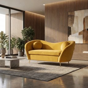 Canapea cu 2 locuri de design, ţesătură Velvet galbenă/gold crom auriu, EZIO TYP 2