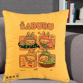 Perna Personalizata Labubu Sleeping Quad Grid, 40x40 cm, Galben, Husa Detasabila, Perna Inclusa, BEKZ®
