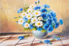 Tablou pictat cu vaza și flori (90x60 cm)