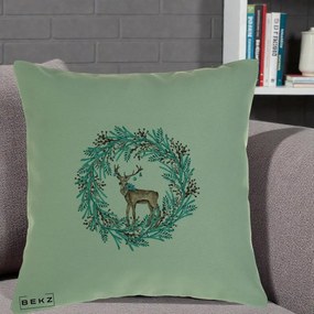 Perna Decorativa Coroana Turcoaz cu Ren, 40x40 cm, Verde, Husa Detasabila, Perna Inclusa, BEKZ®