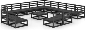 vidaXL Set mobilier de grădină, 14 piese, negru, lemn masiv de pin