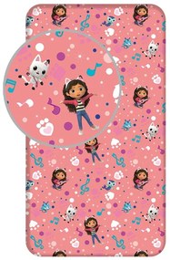 Cearceaf pentru copii din bumbac pentru pat de o persoană cu elastic 90x200 cm Gabby's Dollhouse – Jerry Fabrics