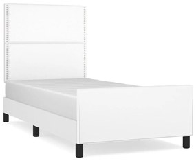 Cadru de pat cu tablie, alb, 90x200 cm, piele ecologica Alb, 90 x 200 cm, Culoare unica si cuie de tapiterie