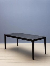 Masă de dining din lemn de mango, negru, finisaj satinat, 190×90×76 cm, „Upsilon"