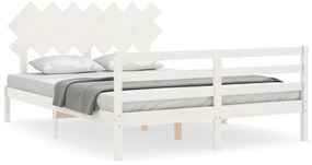 3195267 vidaXL Cadru de pat cu tăblie, 140x190 cm, alb, lemn masiv