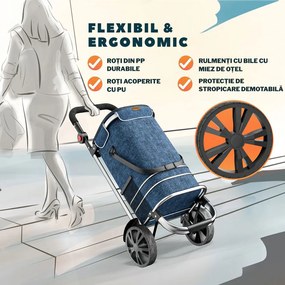 Geantă de cumpărături pe roți EASY, 50L, albastru Jurhan