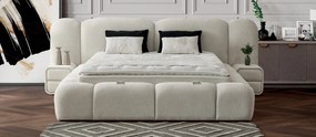Boxspring ~MERIVO~ cu ladǎ de depozitare, structurǎ metalicǎ și saltea premium cu topper integrat Anthology ivory 180x200