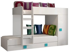 Pat multifuncțional 90 cm Toreno 2 (Alb + alb lucios + mânere turcoaz lucios). 1083317