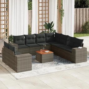 3257845 vidaXL Set mobilier de grădină cu perne, 10 piese, gri, poliratan