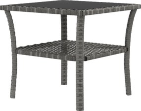 Outsunny Masă de grădină din polyrattan, 50 x 50 x 45 cm, măsuță rezistentă la intemperii pentru 4 persoane, pătrată cu raft și blat din sticlă | Aosom Romania