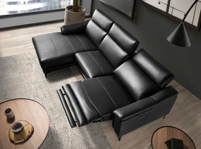 Coltar LUX design italian cu sezlong stanga si functia relax Cowhide negru